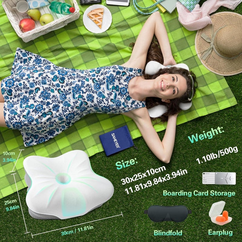 SAHEYER Memory Foam Travel Cervical Pillow, Small Camping Pillows for Sleeping with Strap, Neck Support Camping Gear Accessories - Travel Essentials for Sleeping, Backpacking, Hammock, Gray - Image 2